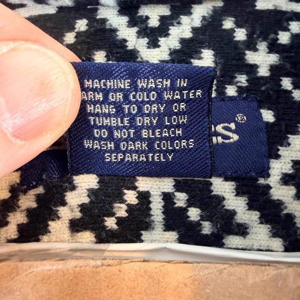 BRITCHES Fair Isle Fleece Zip Up Jacket Black White Blue XL Made in USA Aztec - Picture 4 of 11